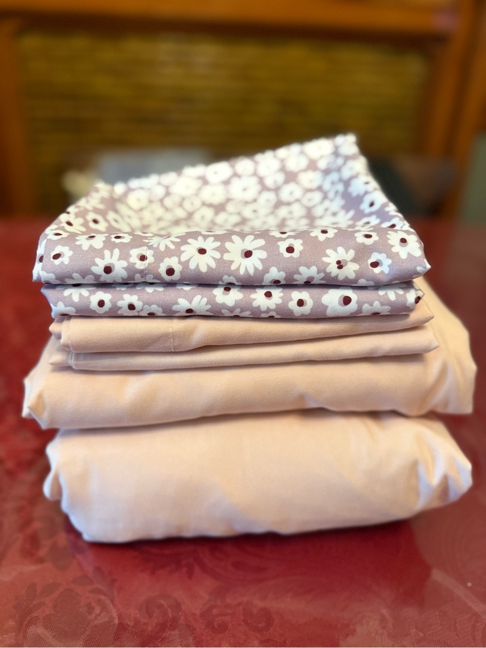 Plush Floral and Solid Blush Twin Sheet Set